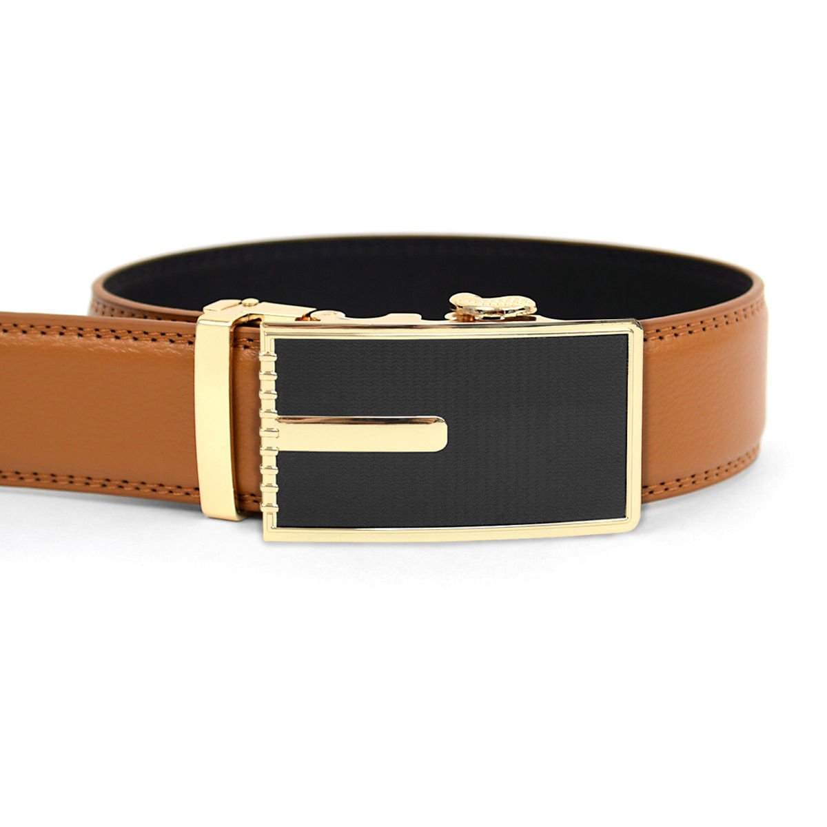 Men’s Leather Ratchet Belt with Geometrical Path Automatic Buckle MGLBB15