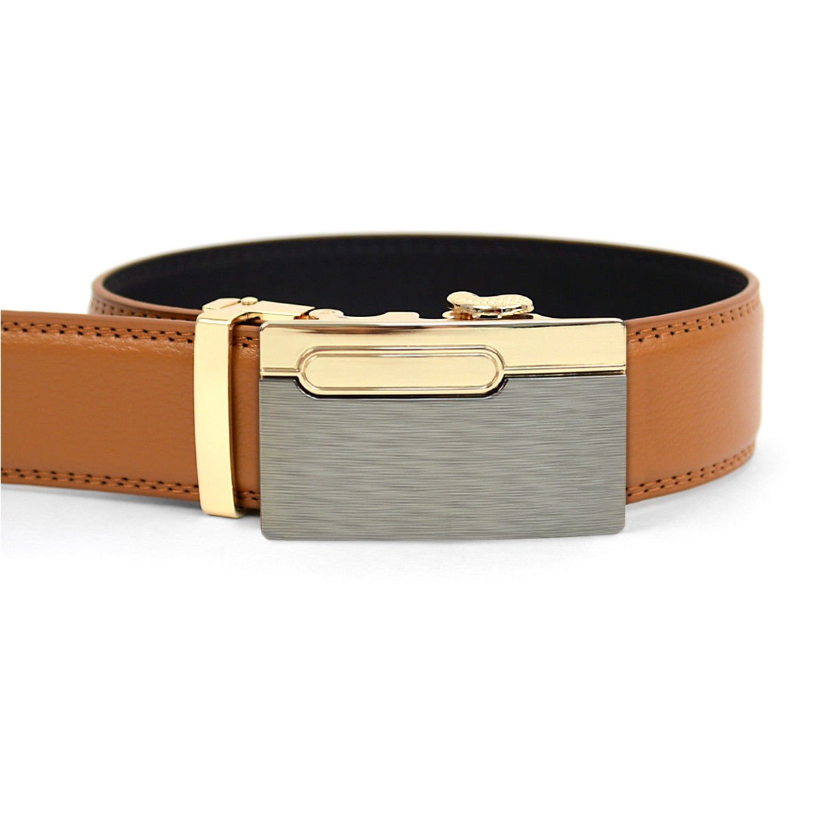 Men’s Designer Leather Ratchet Belt with Suave Automatic Holeless Buckle MGLBB12