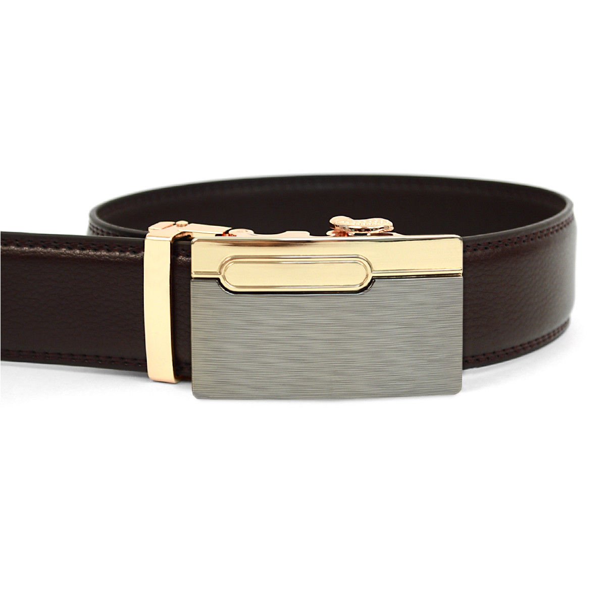 Men’s Designer Leather Ratchet Belt with Suave Automatic Holeless Buckle MGLBB12