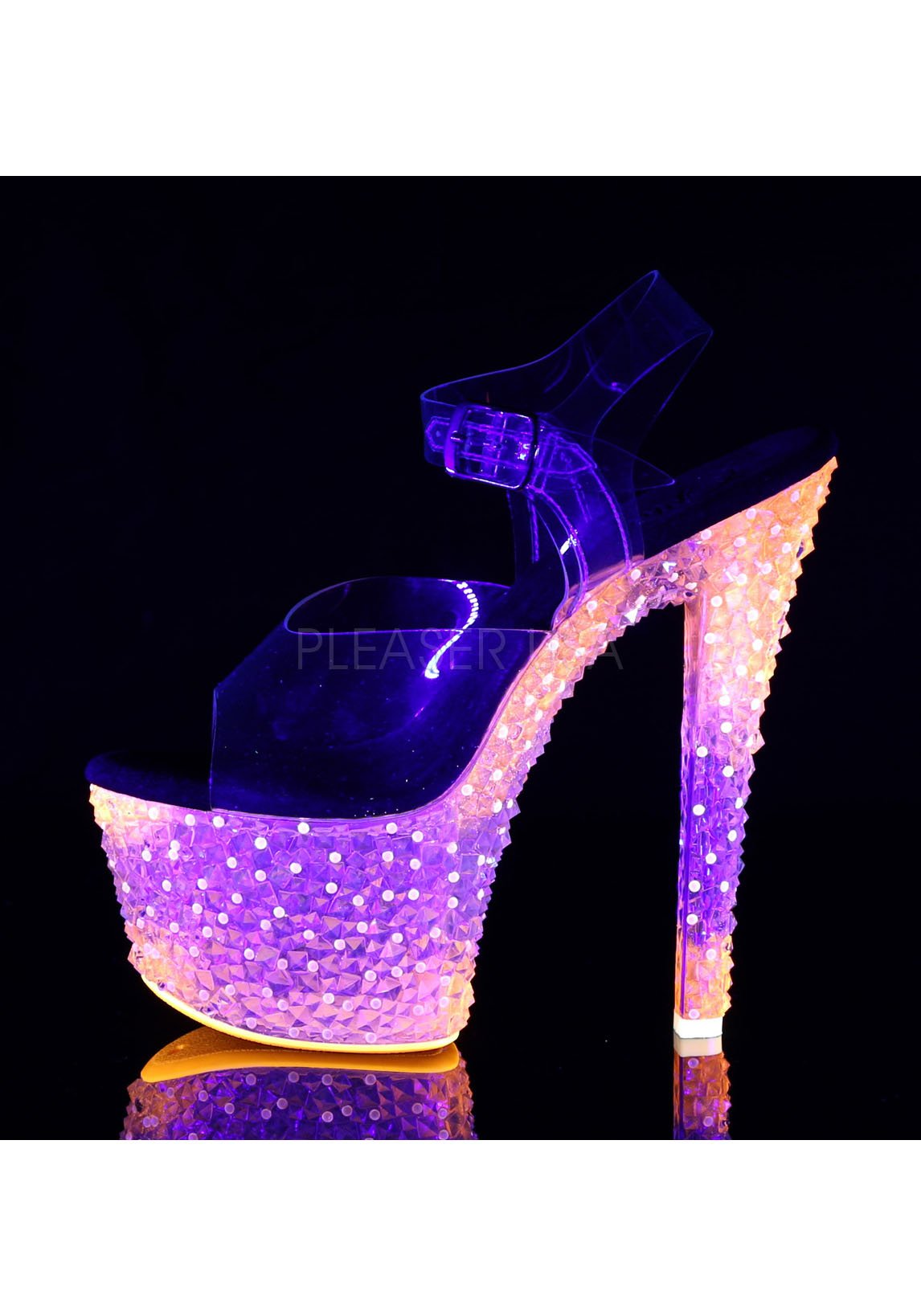 Neon UV Reactive Platform Ankle Strap Sandal Pleaser CRYSTALIZE-308PS 7/'/' Heel