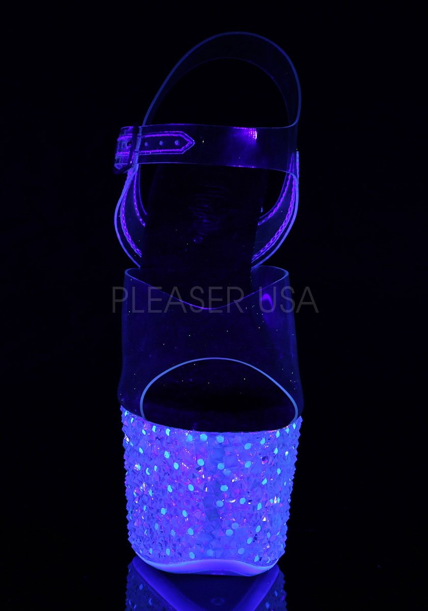 Neon UV Reactive Platform Ankle Strap Sandal Pleaser CRYSTALIZE-308PS 7/'/' Heel