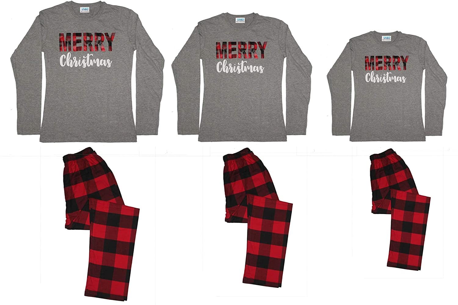 Christmas Matching Family Pajama Sets Printed Tops and Deer Plaid Xmas Sleepwear