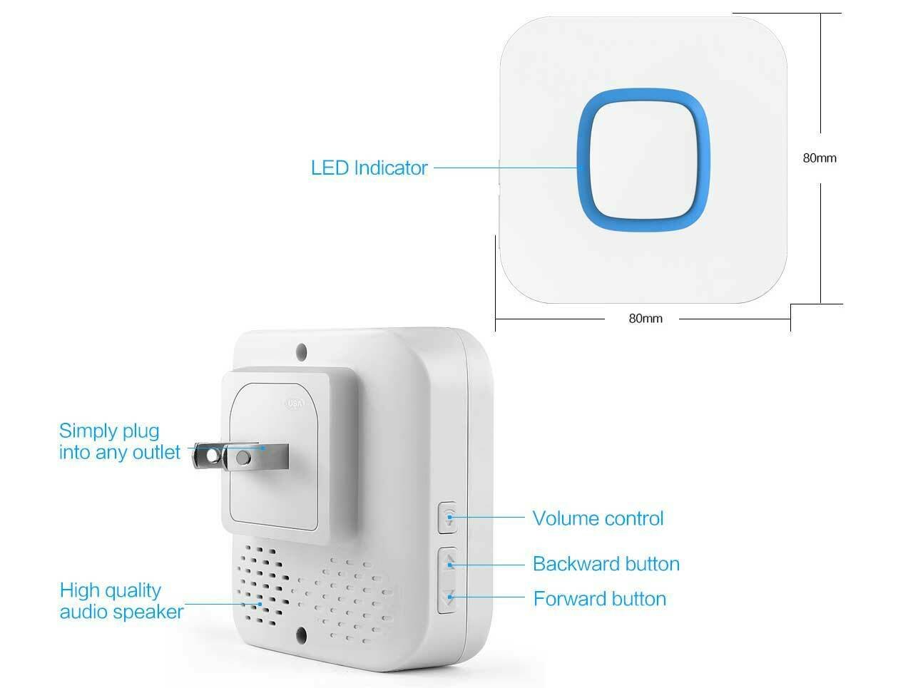 5 Core Wireless Doorbell Waterproof 700 Feet 58 Chimes Door Bell Cordless Kit