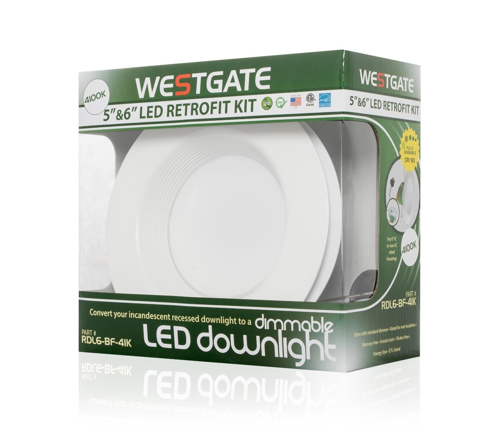 Westgate LED Recessed Lighting Kit 18W 6inch Retrofit Downlight Baffle Trim