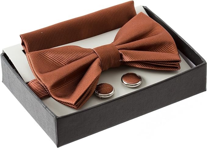 Adam Baker Twill Pattern Pre-Tied Bow Tie with Pocket Square and Cufflinks