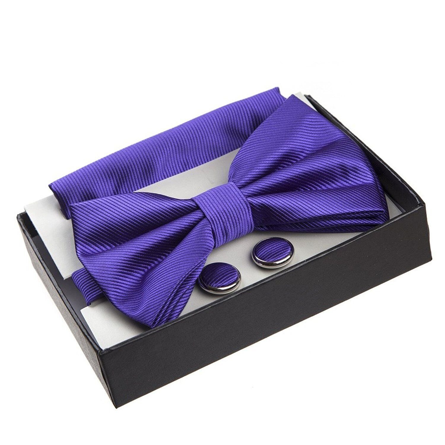 Adam Baker Twill Pattern Pre-Tied Bow Tie with Pocket Square and Cufflinks