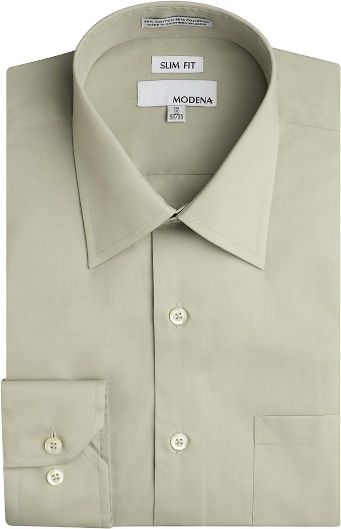 Modena Men’s Slim - Fit Long Sleeve Solid Dress Shirt - Colors - Picture 8 of 9