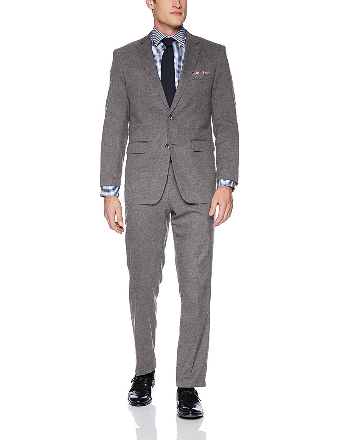 Giorgio Fiorelli Men's Portly Fit Single Breasted Two-Piece Solid Suit Set - Picture 16 of 18