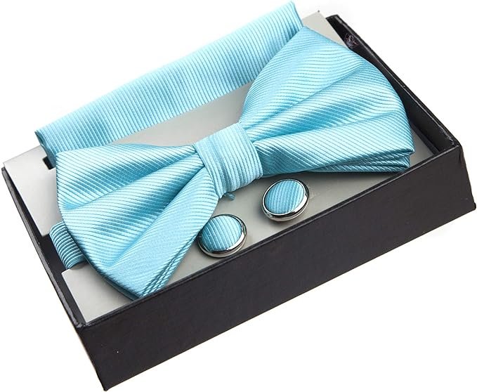 Adam Baker Twill Pattern Pre-Tied Bow Tie with Pocket Square and Cufflinks