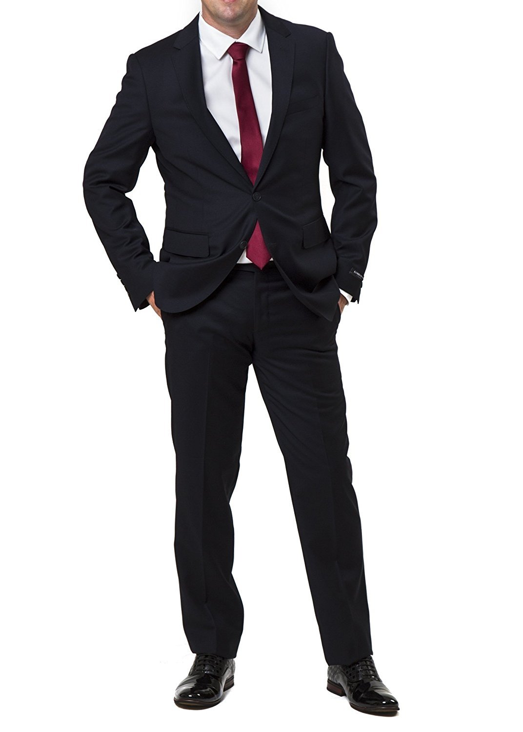 London Fog Men's Slim Fit 2-Piece Single Breasted Solid Wool Suit - CLEARANCE