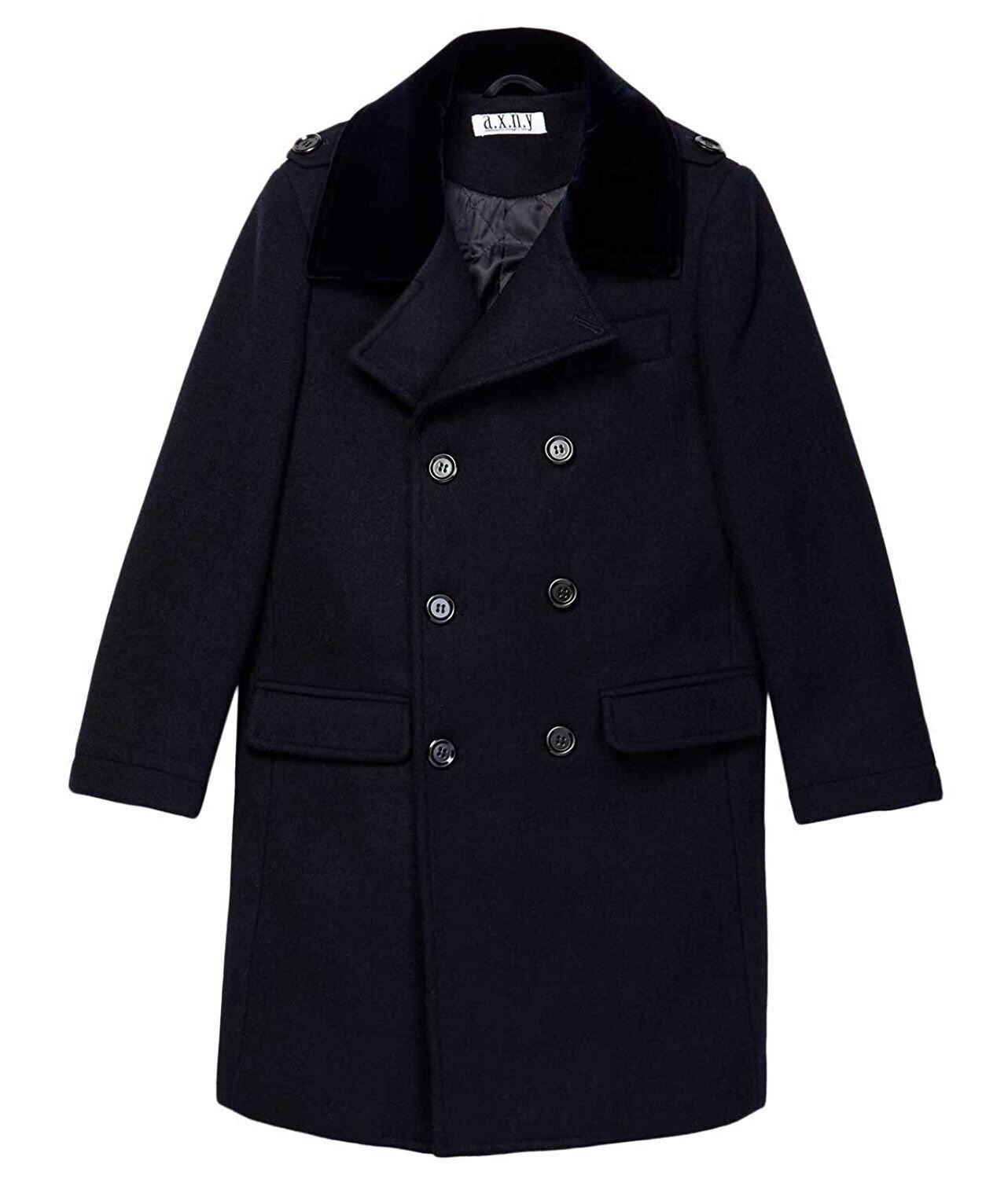 Isaac Mizrahi Boy's Velvet Collar Quilt Lined Wool Blend Peacoat - Colors - Picture 18 of 19
