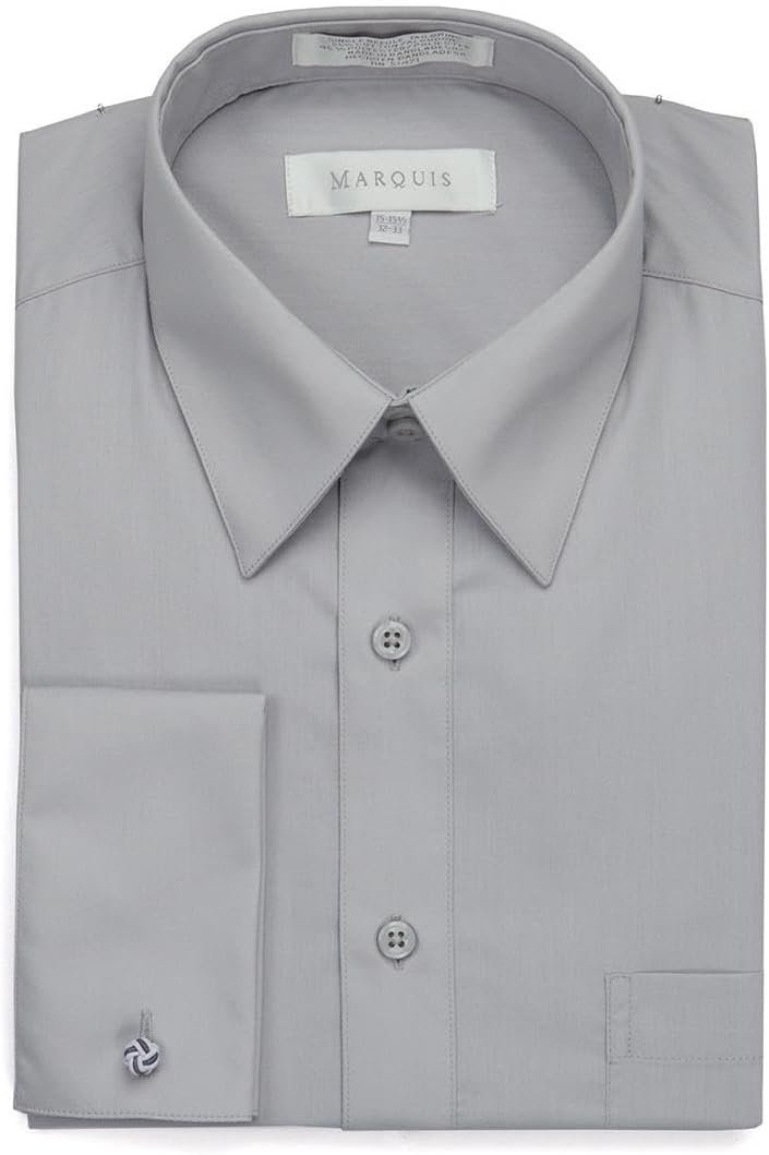 Camisa de vestir Marquis Para hombre Calce Regular Puño Francés Mezcla de Algodón Lisa - Imagen 7 de 8