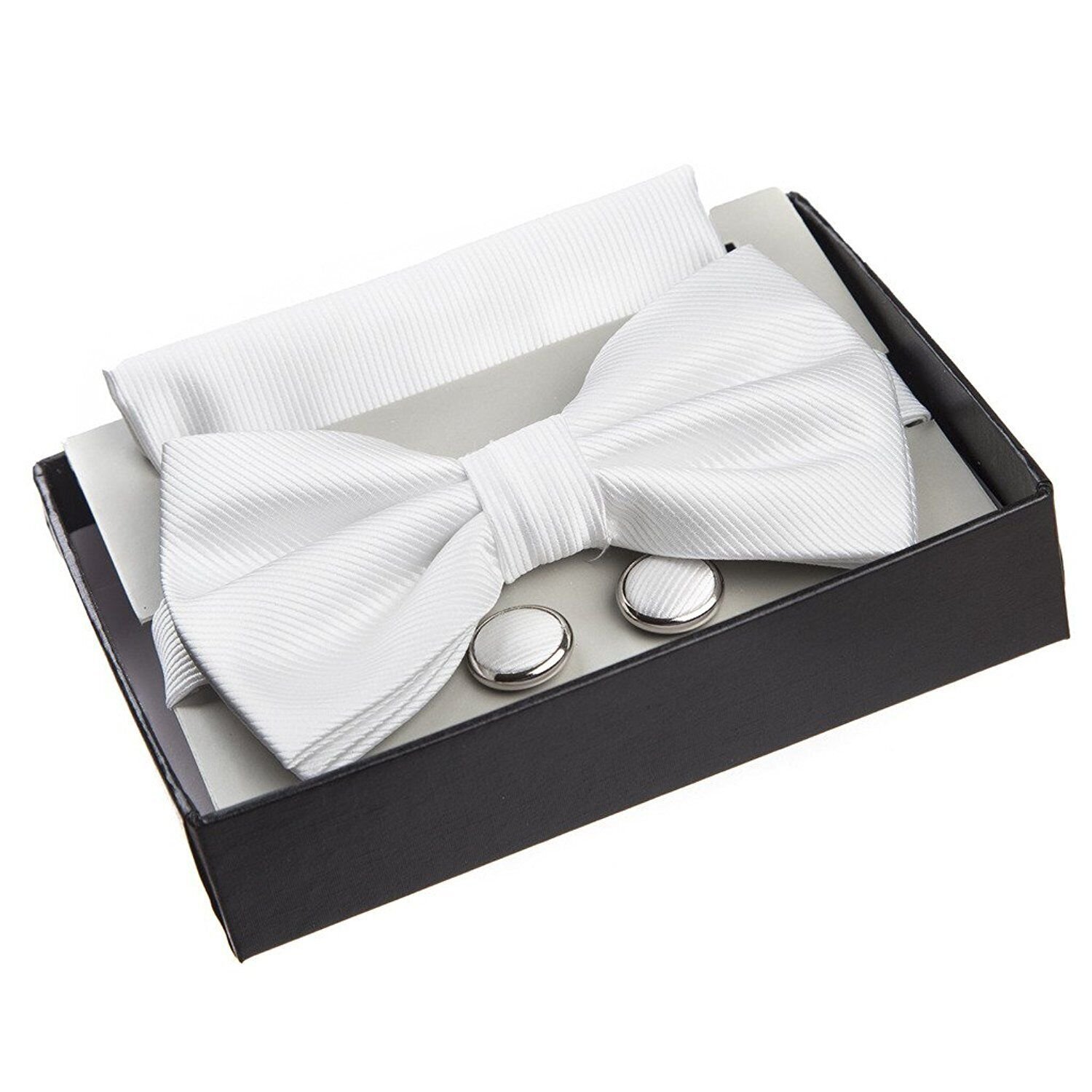 Adam Baker Twill Pattern Pre-Tied Bow Tie with Pocket Square and Cufflinks