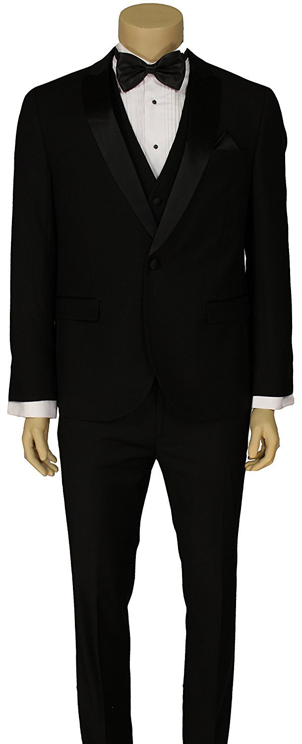 Adam Baker Men's 3-Piece Slim Fit Peak Lapel Formal Tuxedo Suit Set - Picture 2 of 4