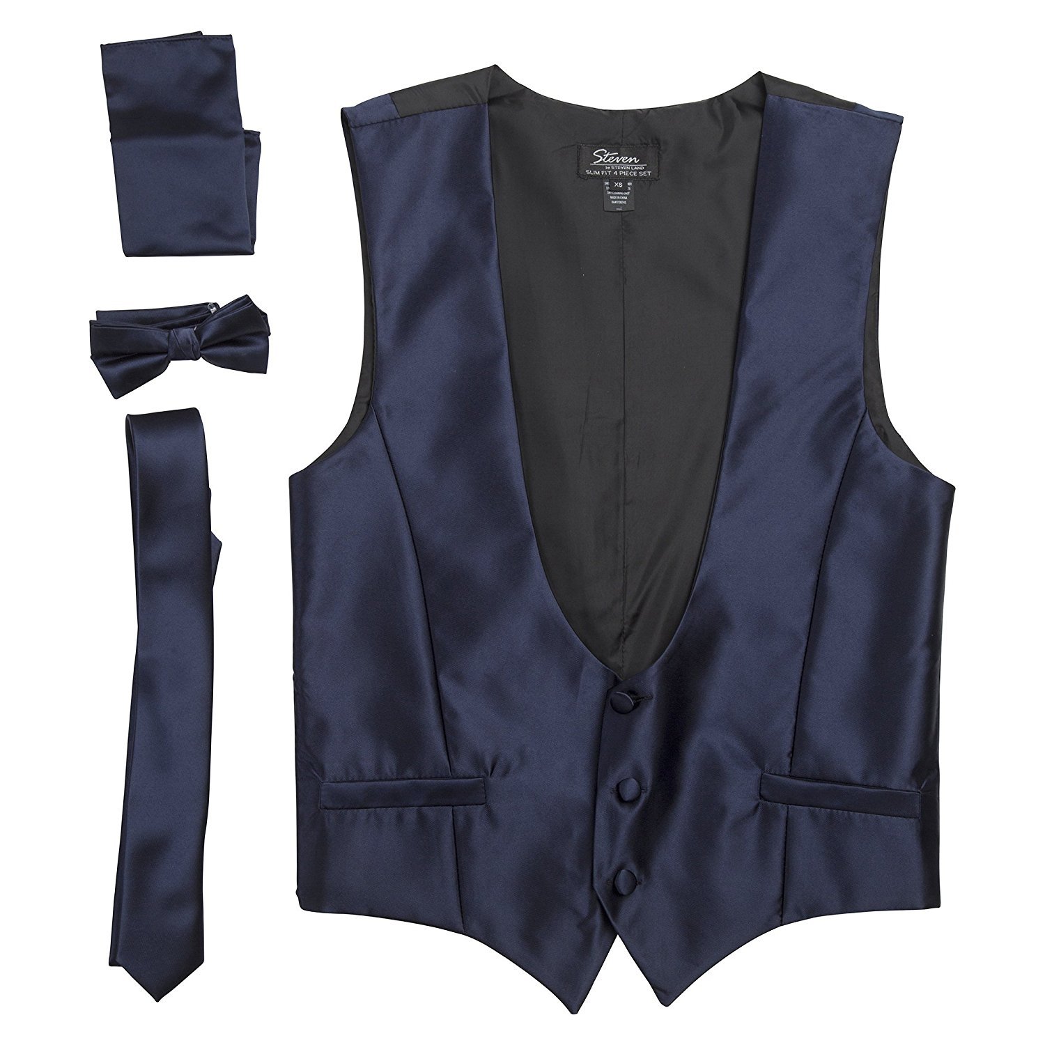 Men's Slim Fit Solid Dress Vest Neck Tie Bowtie Pocket Square Set - CLEARANCE - Picture 7 of 13