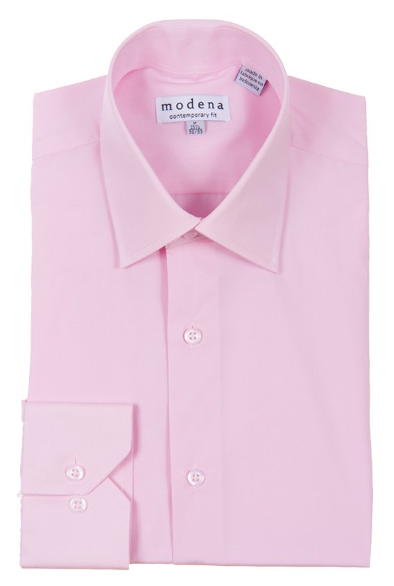 Modena Mens Contemporary (Slim) Fit Long Sleeve Solid Dress Shirt  Colors Pink / 16.5" Neck 36/37" Sleeve Slim