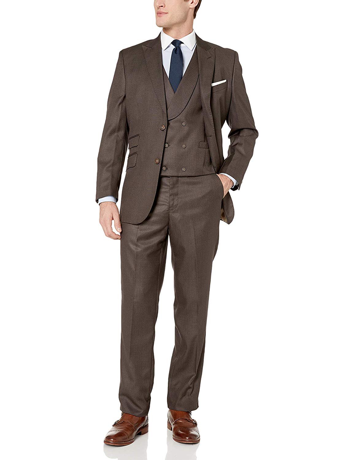 Men's Suit Modern Fit 3-Piece (Jacket, Vets, Trousers) Peak Lapel - CLEARANCE - Picture 18 of 59