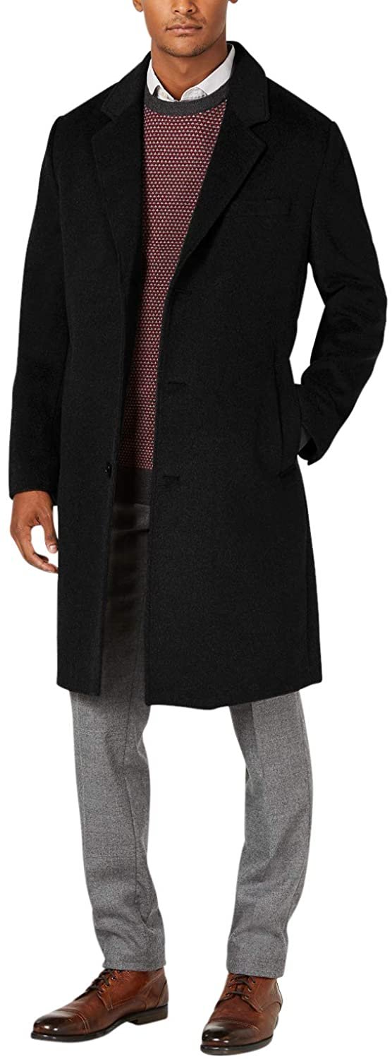 Pre-owned London Fog Men's Classic Fit Wool Blend Top Coat (regular & Big-tall Sizes) In Black