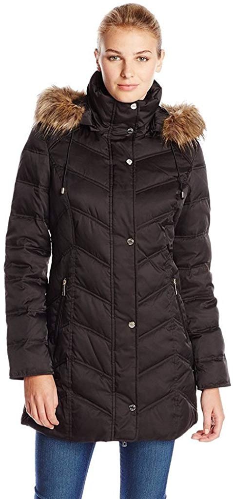 Kenneth Cole Faux Fur-trim Quilted Puffer in Black Womens Jackets Kenneth Cole Jackets 