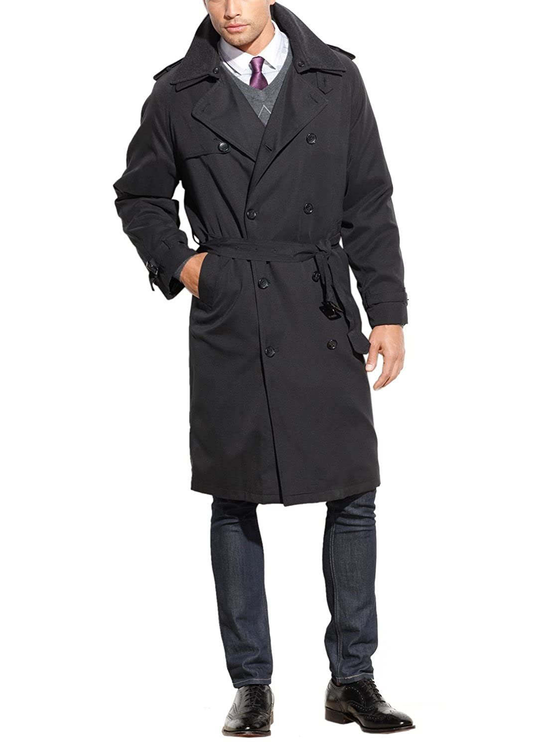 Pre-owned London Fog Men's Raincoat Double Breasted Iconic Trench Coat With Zip-out Liner In Charcoal