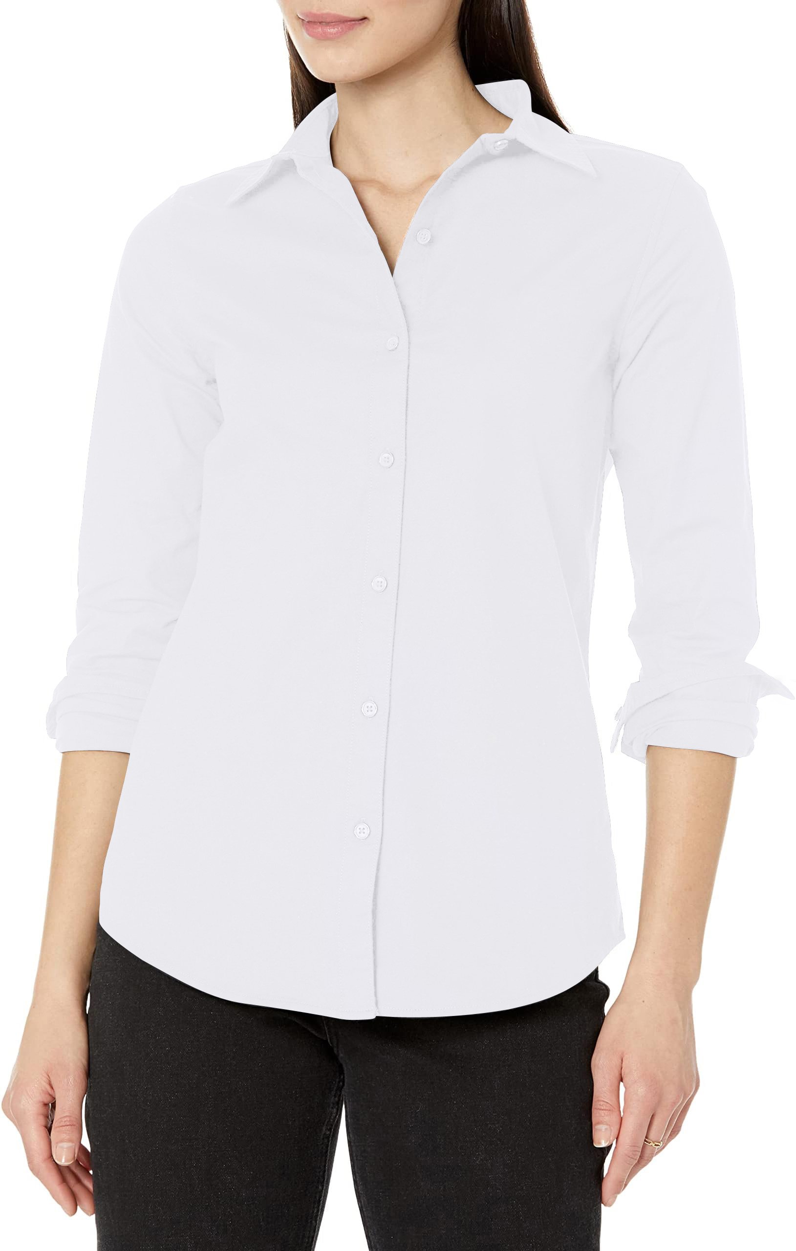 Women's Button Down Long Sleeve Poplin Dress Shirts for Work Office Business - Picture 32 of 32