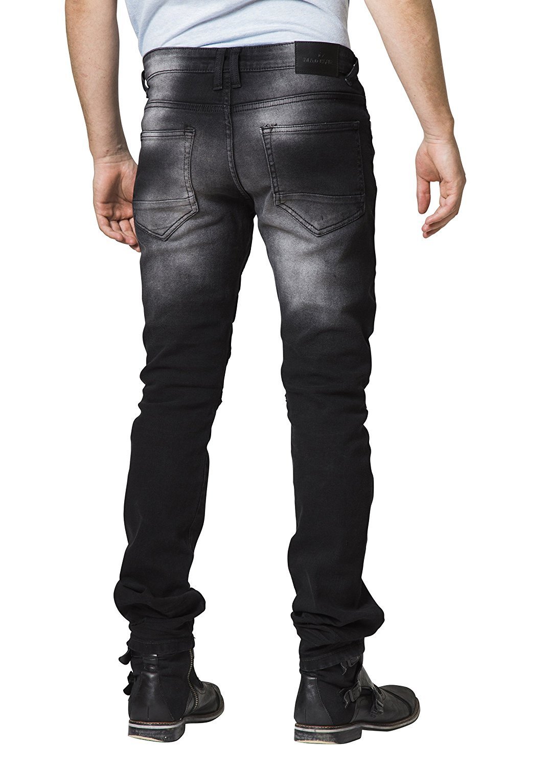 Mad Blue Men's Biker Slim Fit Tapered Leg Distressed Moto Style Jeans