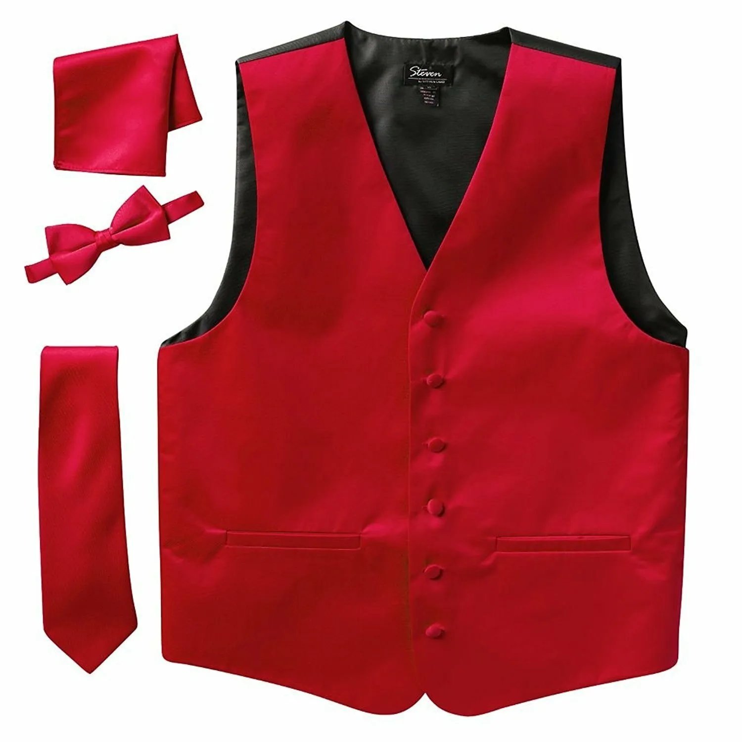 Men's Slim Fit Solid Dress Vest Neck Tie Bowtie Pocket Square Set - CLEARANCE - Picture 10 of 13