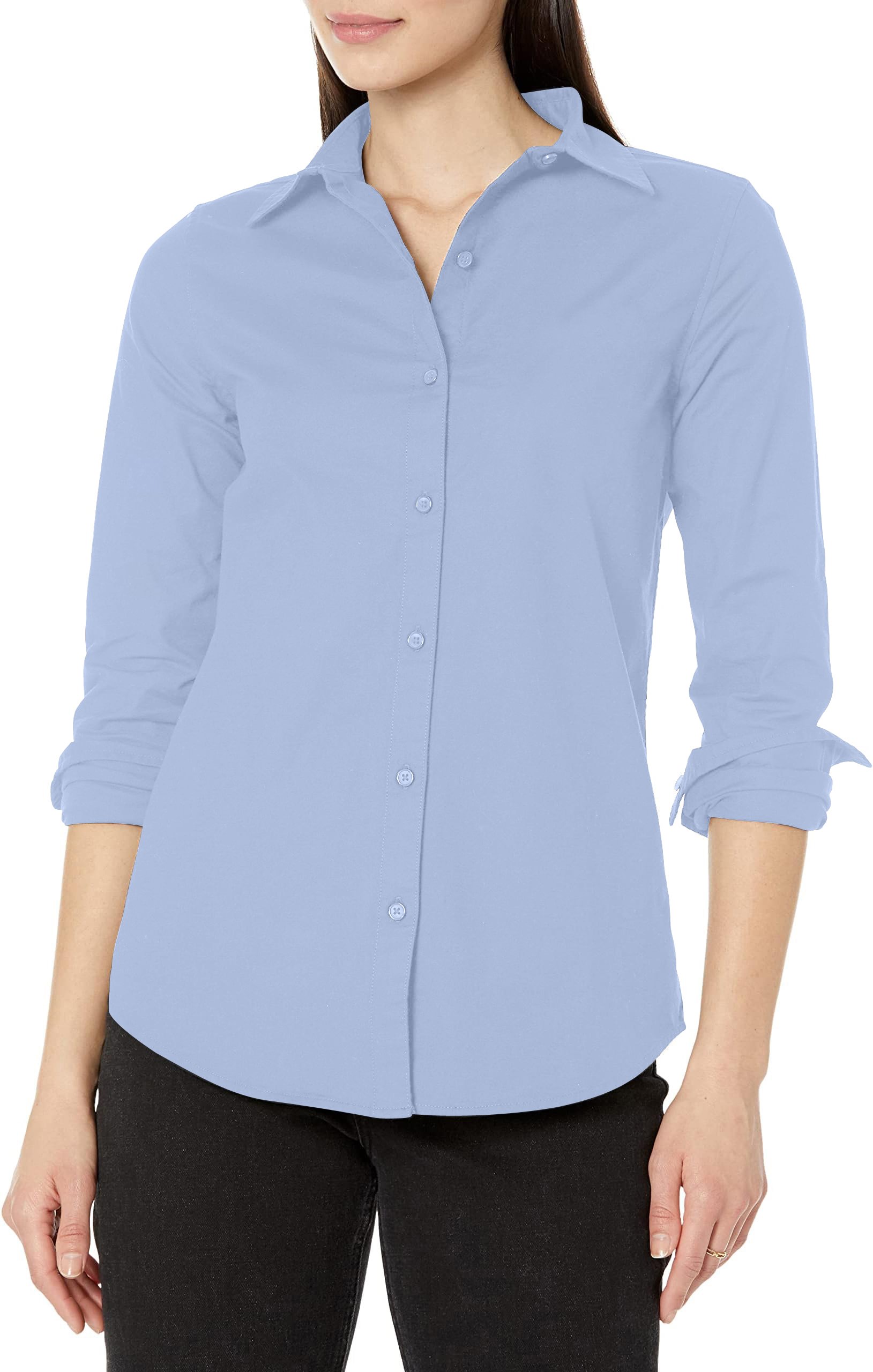 Women's Button Down Long Sleeve Poplin Dress Shirts for Work Office Business - Picture 31 of 32