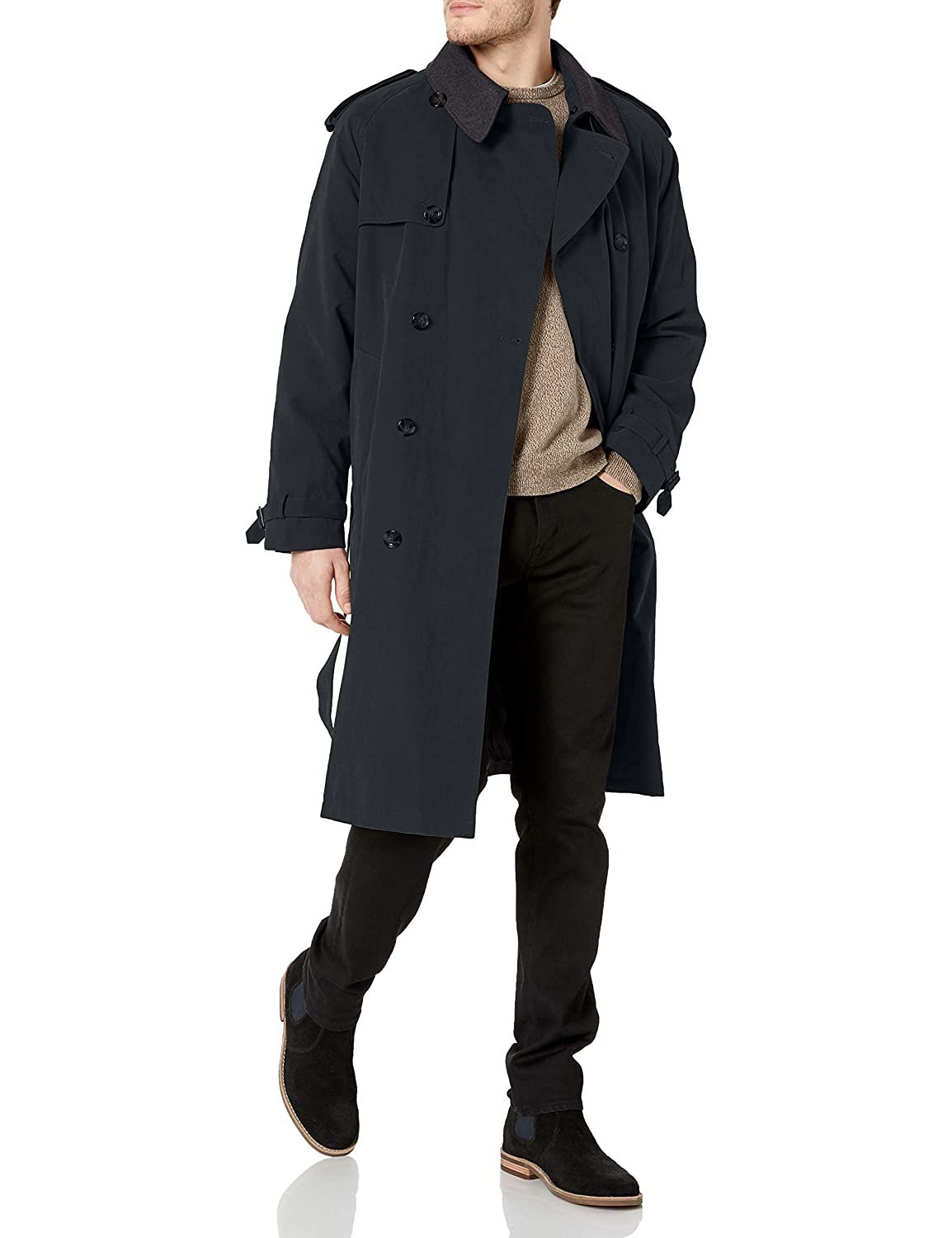 London Fog Men's Raincoat Double Breasted Iconic Trench Coat with 