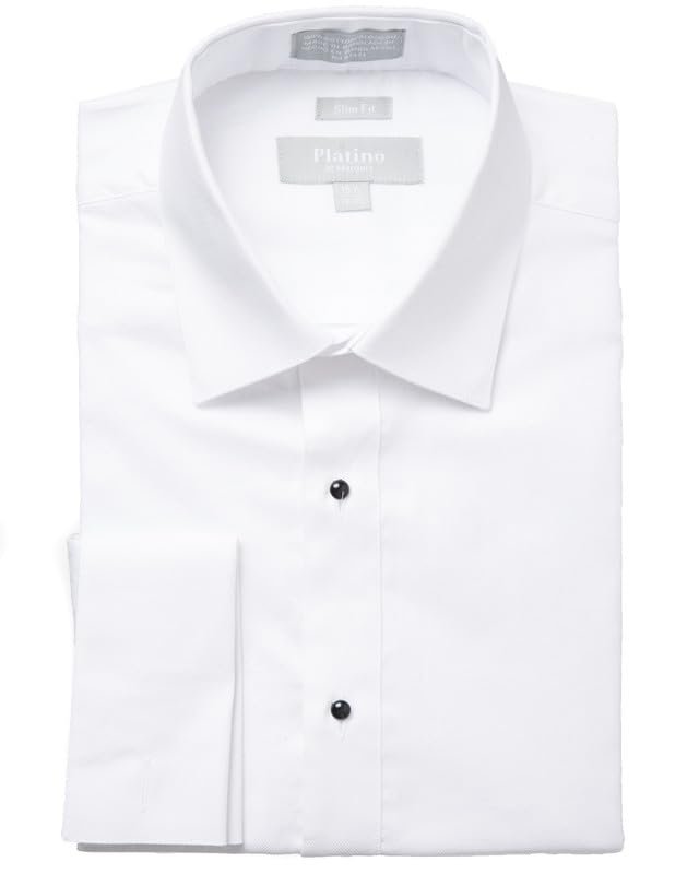 Adam Baker Men's Tuxedo Shirt | French Cuff Laydown Collar Cotton Formal Slim... - Picture 5 of 5