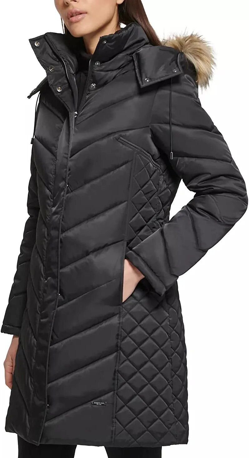 Kenneth Cole Women's Mid-Length Chevron Puffer Jacket Hooded Coat, CLEARANCE - Picture 26 of 28