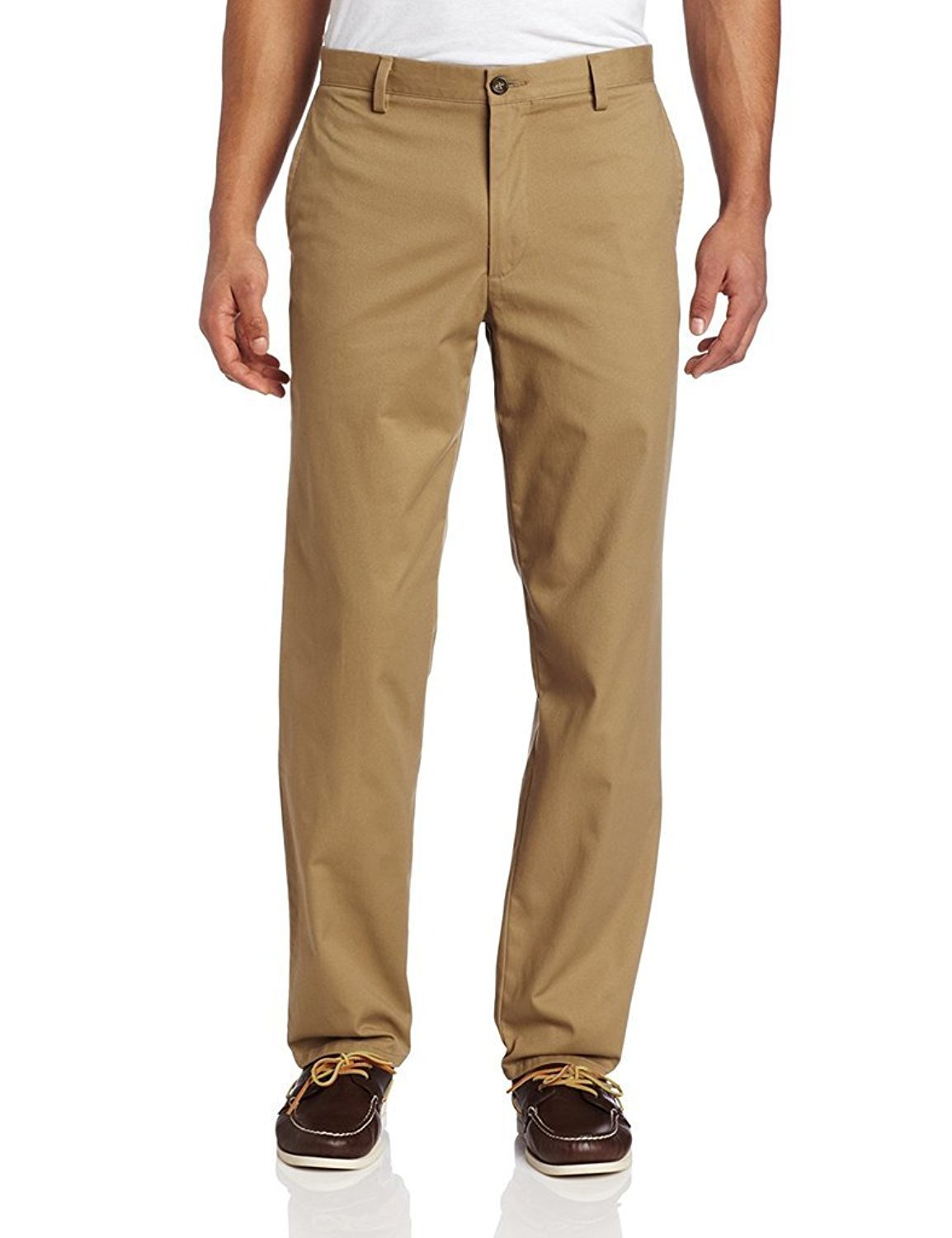 Marquis Men’s Slim Straight-Fit Khaki Trousers Flat Front Solid Cotton ...