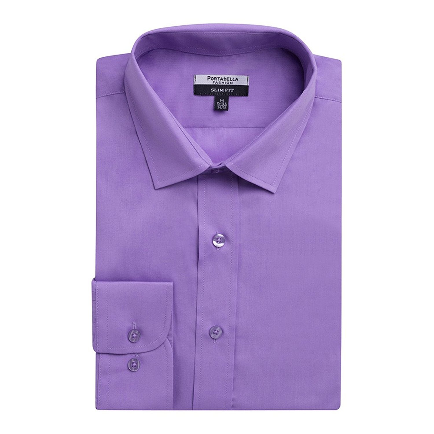 Portabella Men's Slim Fit Long Sleeve Solid Dress Shirt - More Colors ...