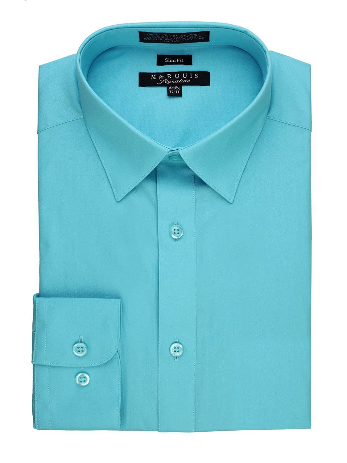 Marquis Men's Slim Fit Dress Shirt - Turquoise | 16.5 Neck 34-35 Sleeve, Wrinkle Resistant, Convertible Cuffs - View #3