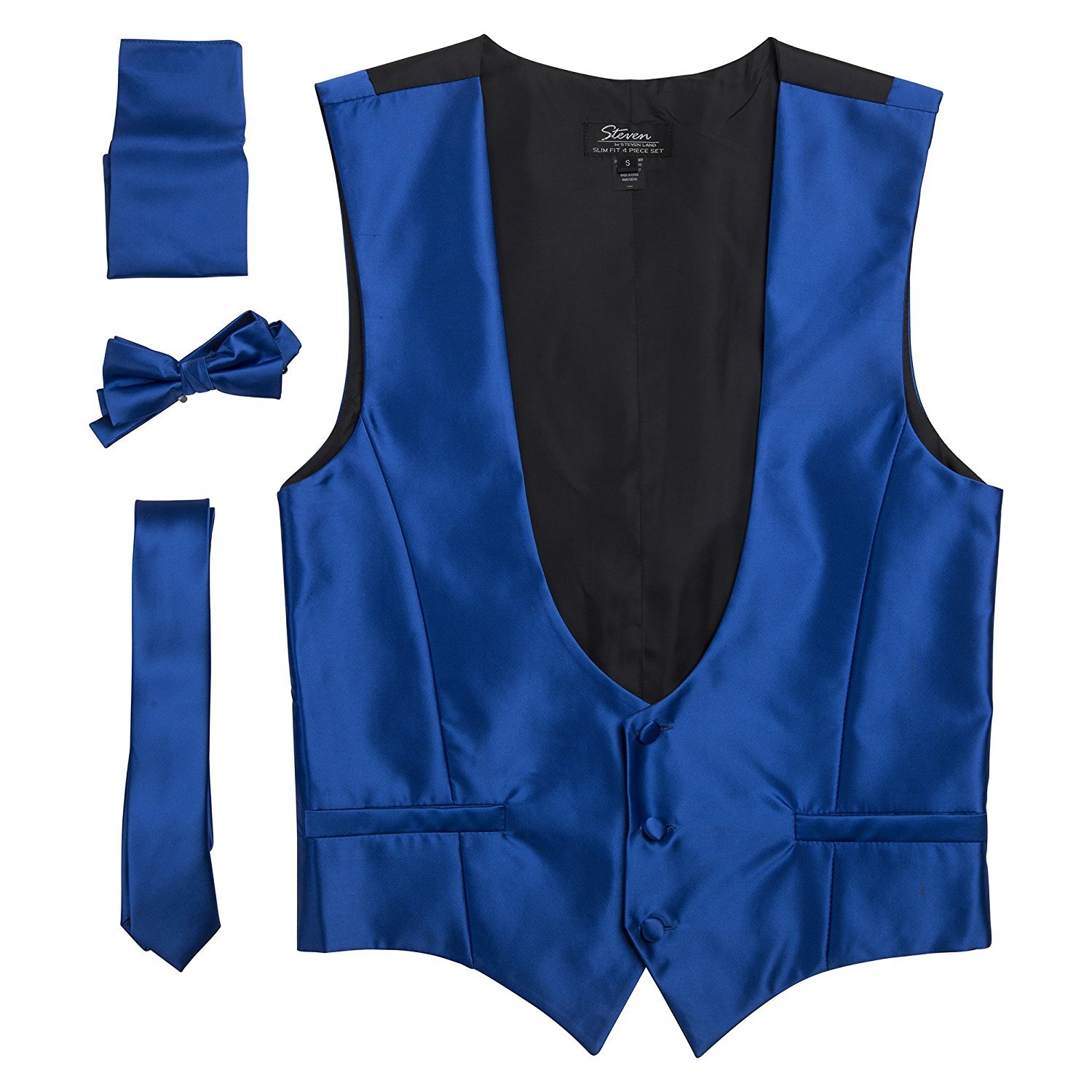 Men's Slim Fit Solid Dress Vest Neck Tie Bowtie Pocket Square Set - CLEARANCE - Picture 11 of 13