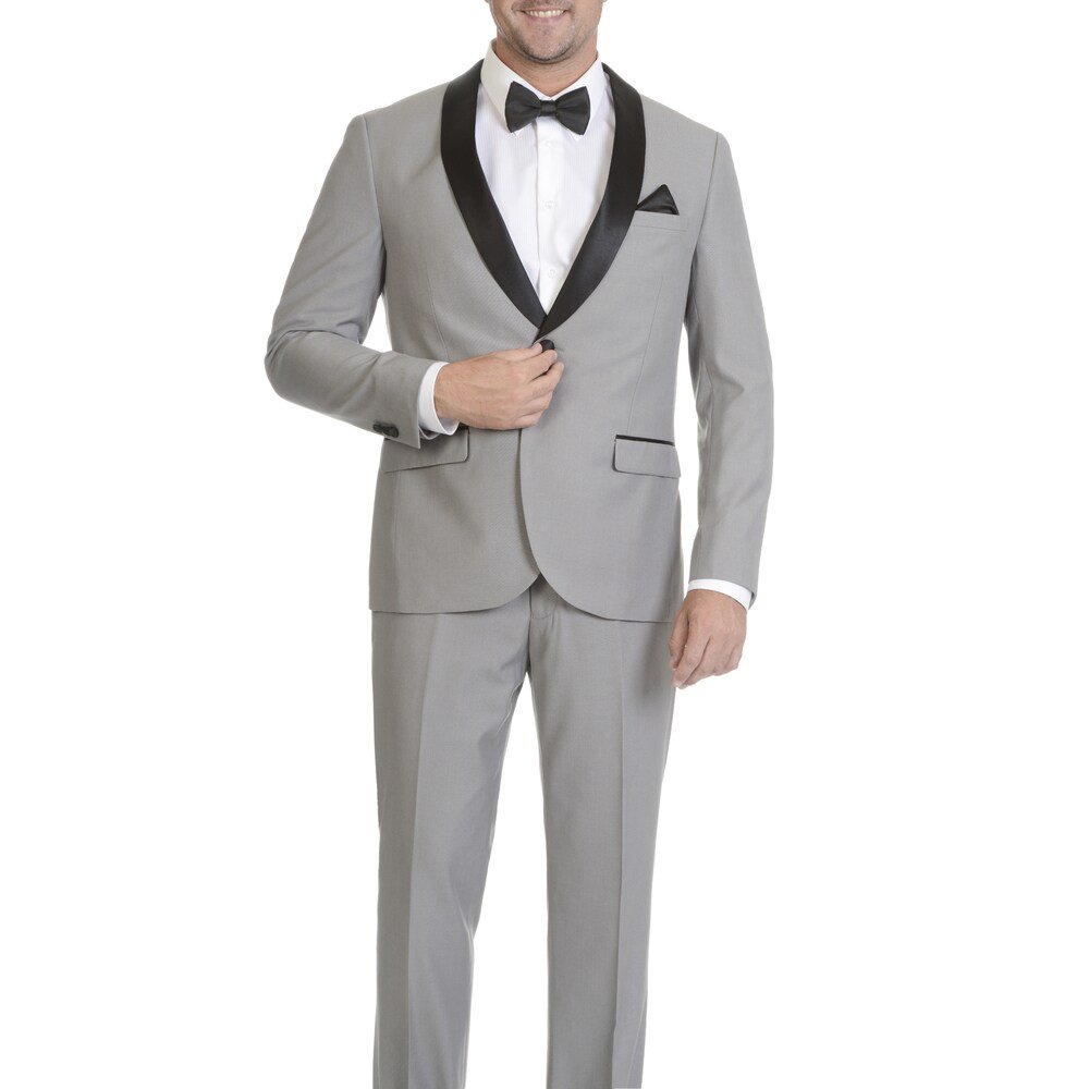 Adam Baker Men's Slim Fit One Button Satin Shawl Collar 2-Piece Tuxedo Suit