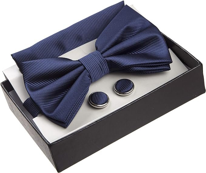 Adam Baker Twill Pattern Pre-Tied Bow Tie with Pocket Square and Cufflinks