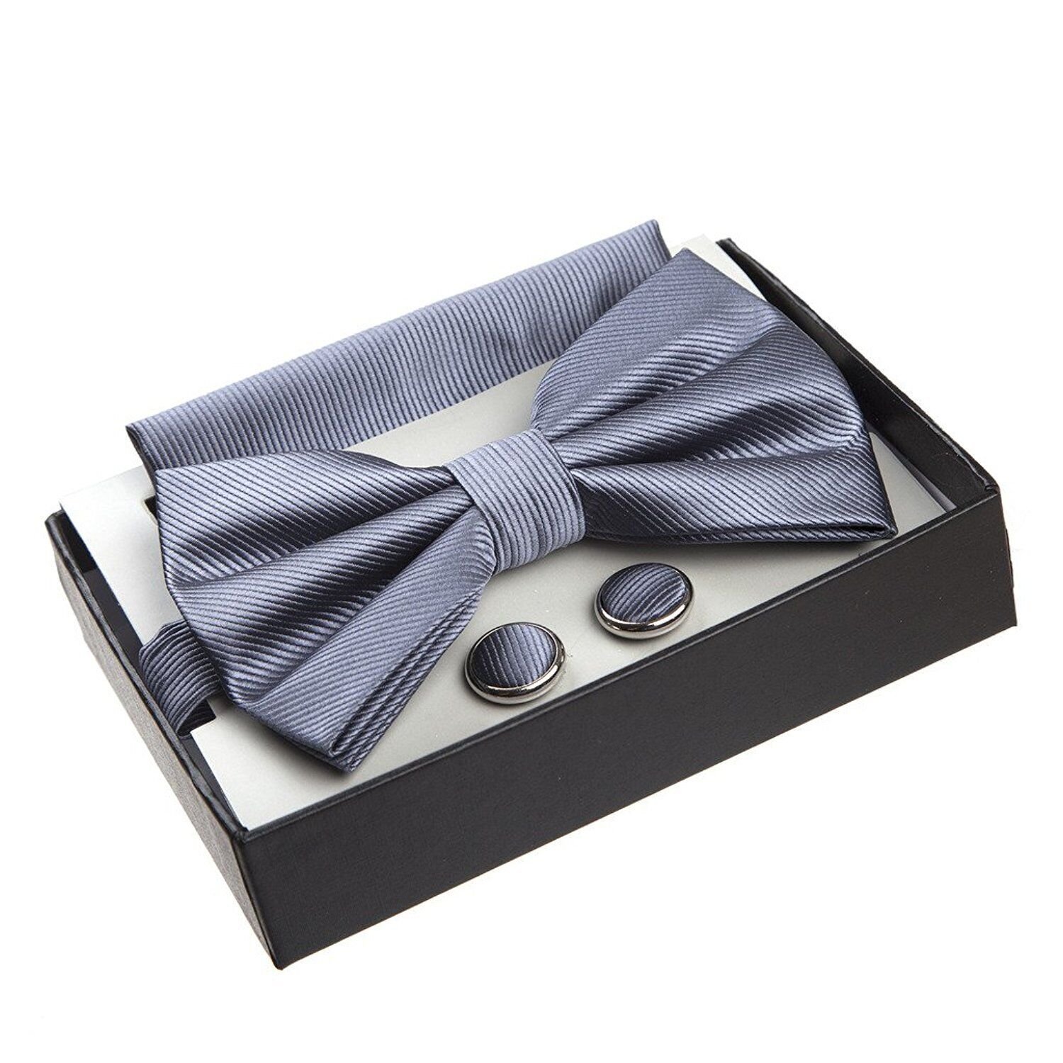 Adam Baker Twill Pattern Pre-Tied Bow Tie with Pocket Square and Cufflinks