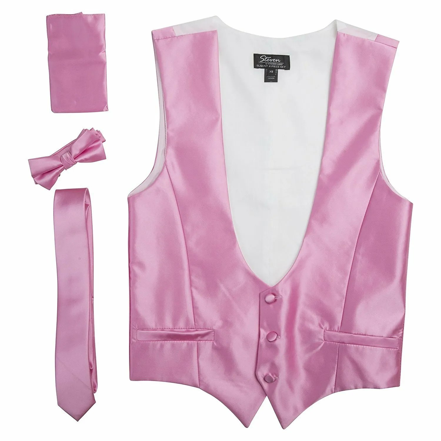 Men's Slim Fit Solid Dress Vest Neck Tie Bowtie Pocket Square Set - CLEARANCE - Picture 8 of 13