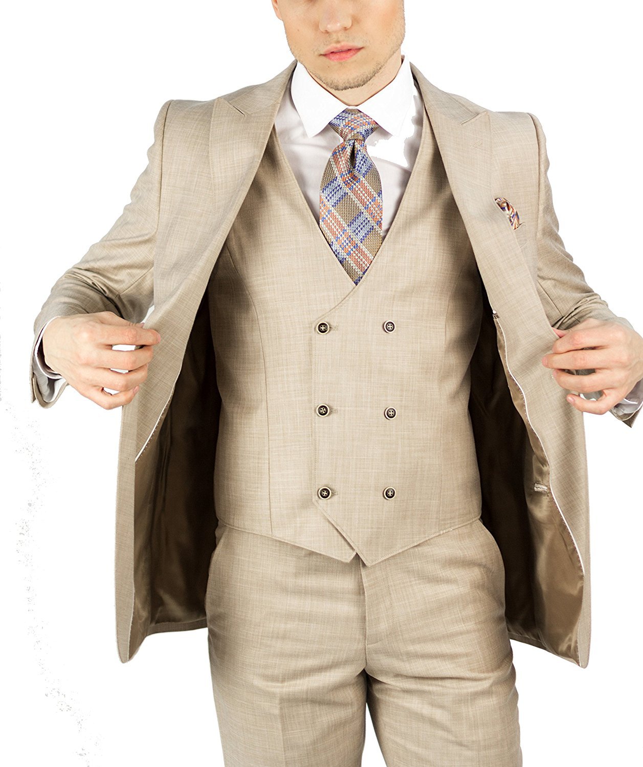 San Giovesse Tan Wide Leg, Pure Wool Suit & Vest by Tiglio Rosso TIG10 – Italian  Suit Outlet