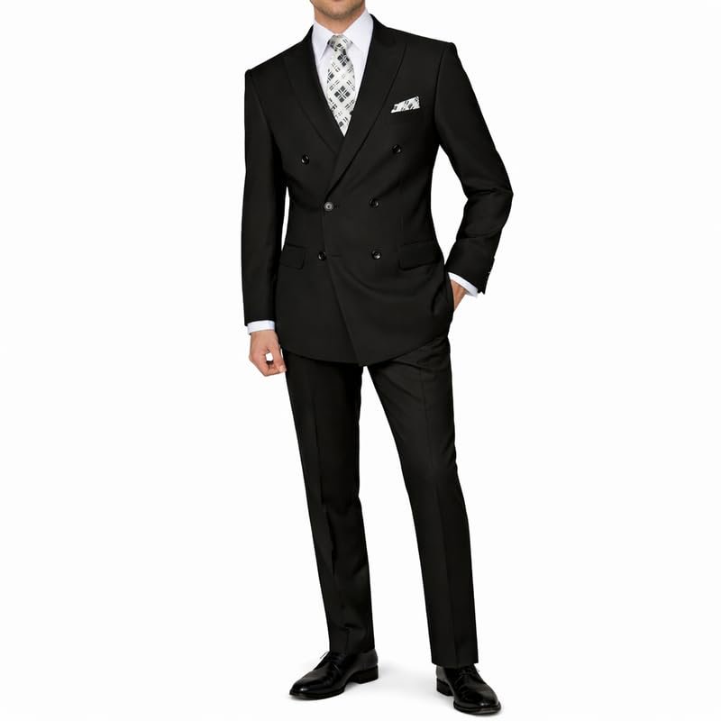 Adam Baker Men’s 2-Piece Suit Double Breasted Wool Modern Fit Jacket Pants Set