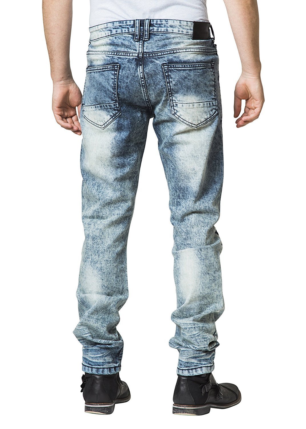 Mad Blue Men's Biker Slim Fit Tapered Leg Distressed Moto Style Jeans