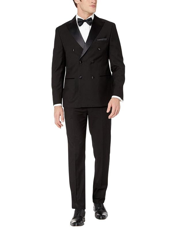 Esmoquin Adam Baker para hombre 100 % lana ajuste moderno doble botonadura 2 piezas solapa pico - Imagen 7 de 7