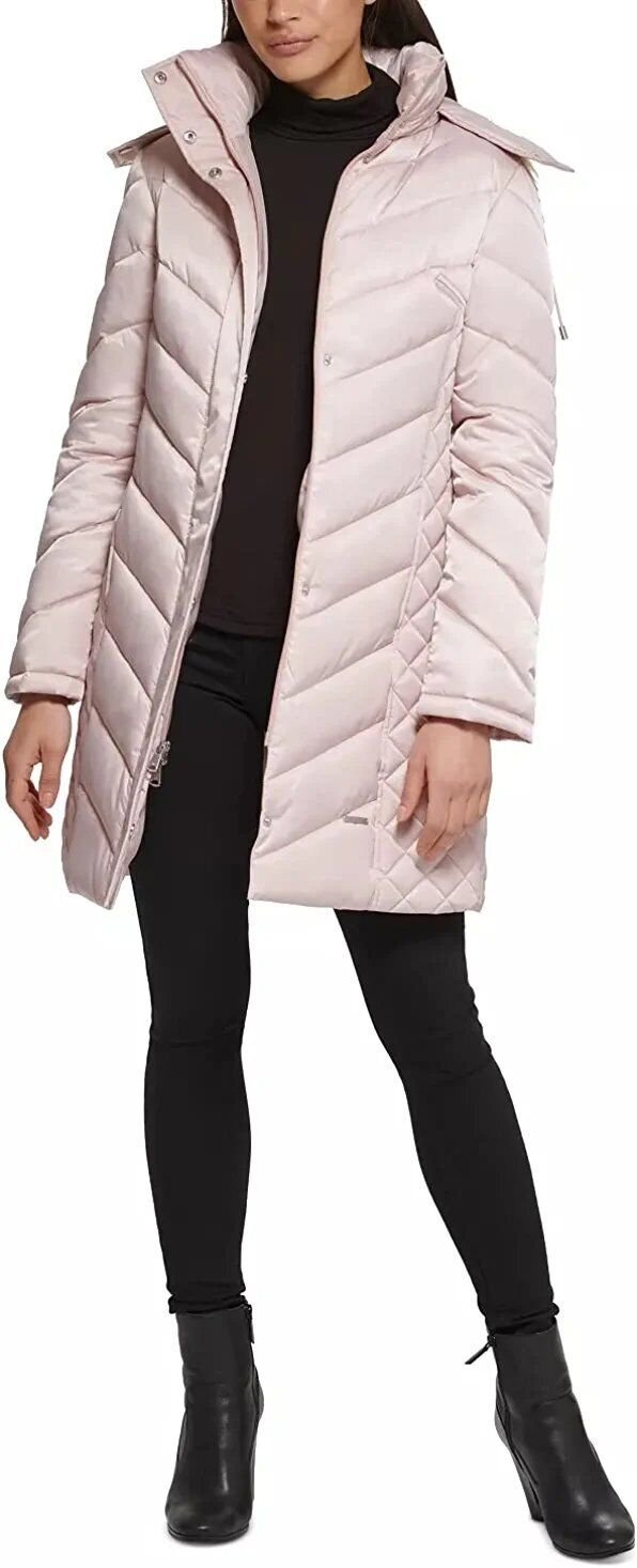 Kenneth Cole Women's Mid-Length Chevron Puffer Jacket Hooded Coat, CLEARANCE - Picture 28 of 28