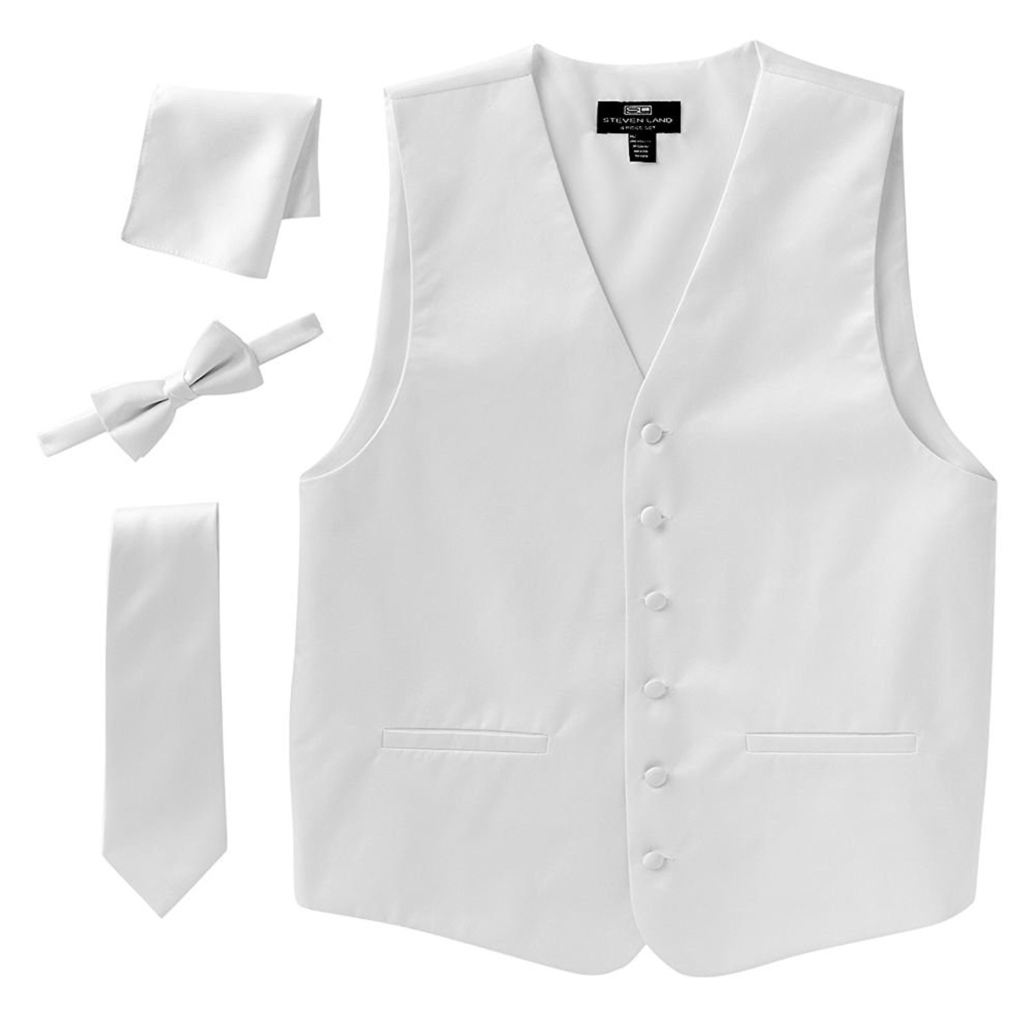 Men's Slim Fit Solid Dress Vest Neck Tie Bowtie Pocket Square Set - CLEARANCE - Picture 13 of 13