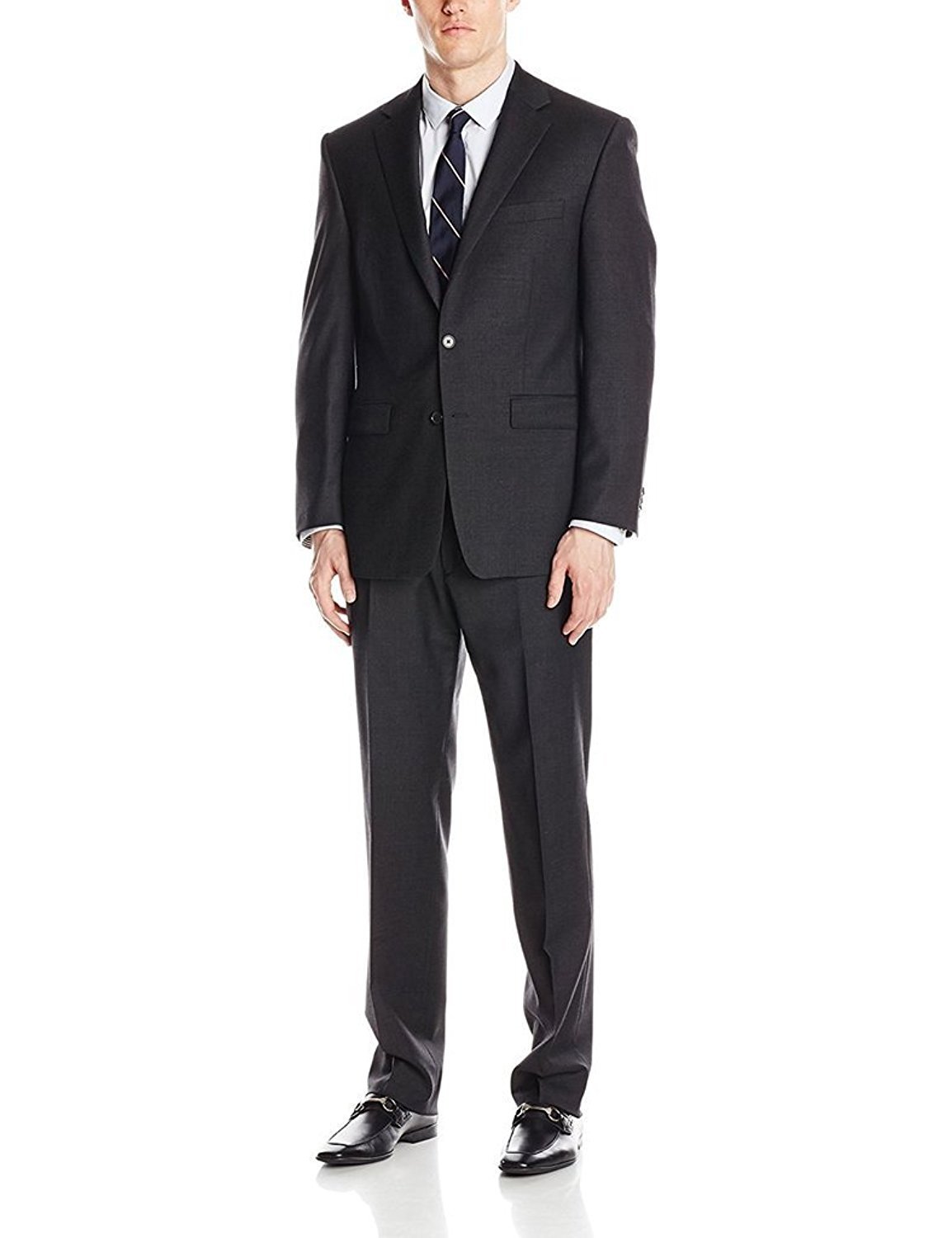 Giorgio Fiorelli Men's Portly Fit Single Breasted Two-Piece Solid Suit Set - Picture 15 of 18