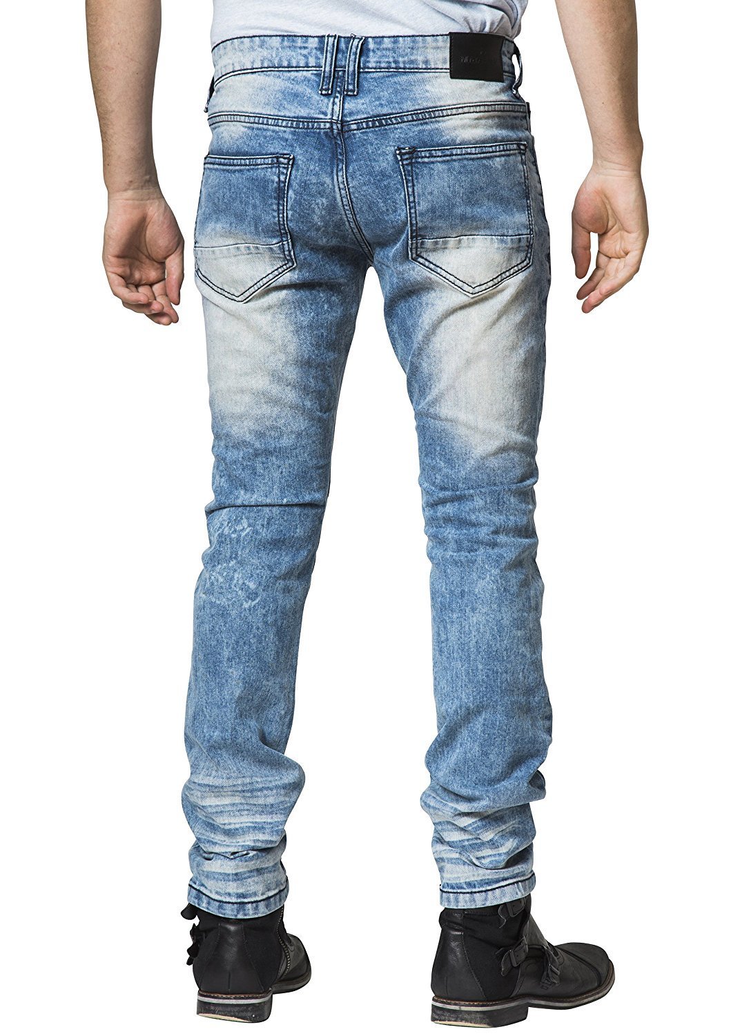 Mad Blue Men's Biker Slim Fit Tapered Leg Distressed Moto Style Jeans