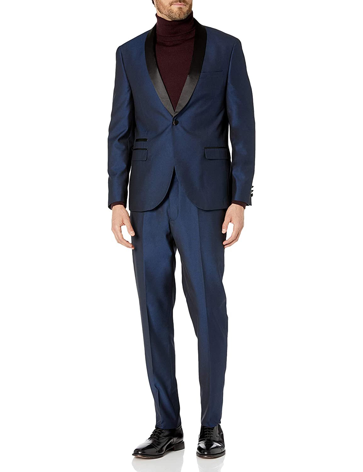 Adam Baker Men's Slim Fit One Button Satin Shawl Collar 2-Piece Tuxedo Suit