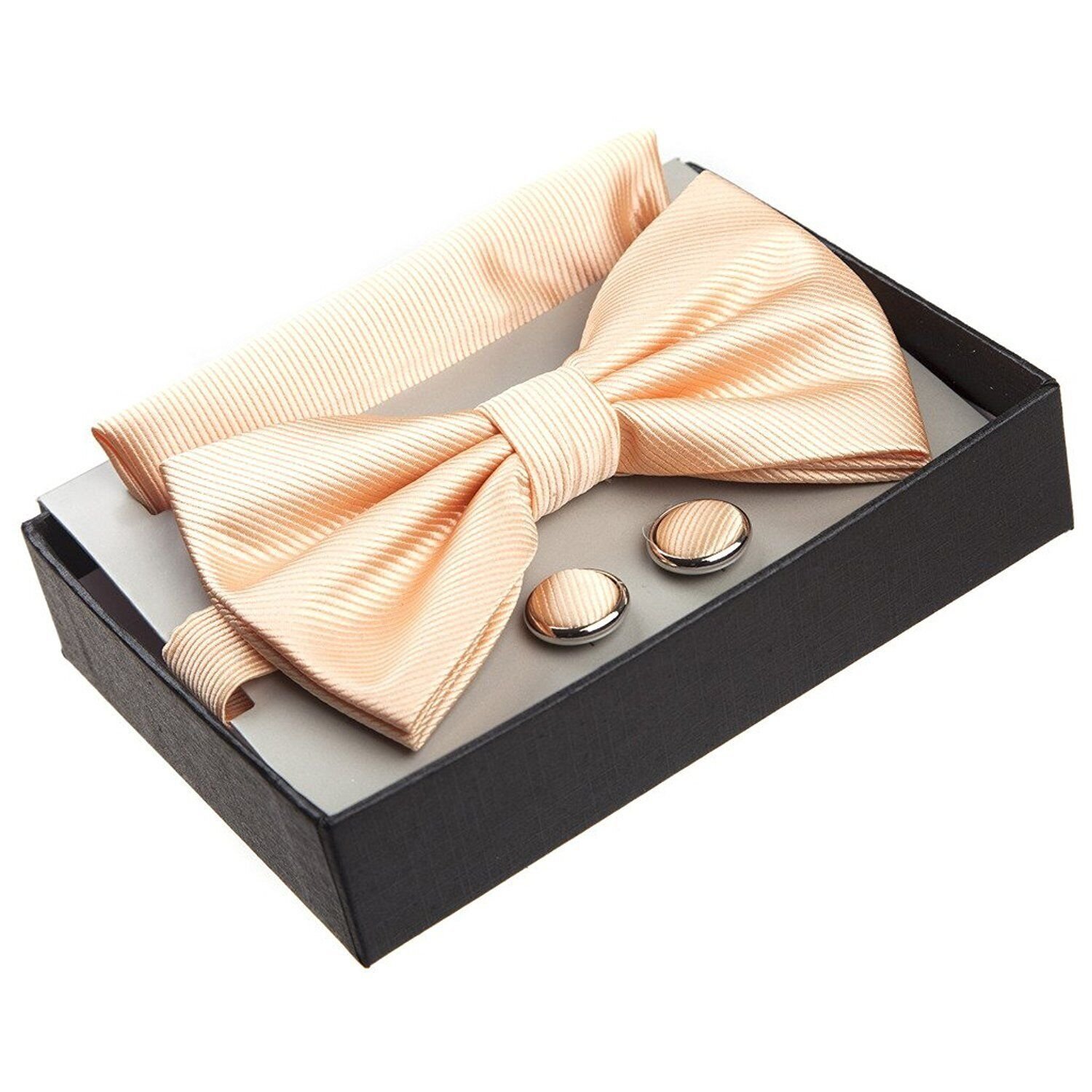 Adam Baker Twill Pattern Pre-Tied Bow Tie with Pocket Square and Cufflinks