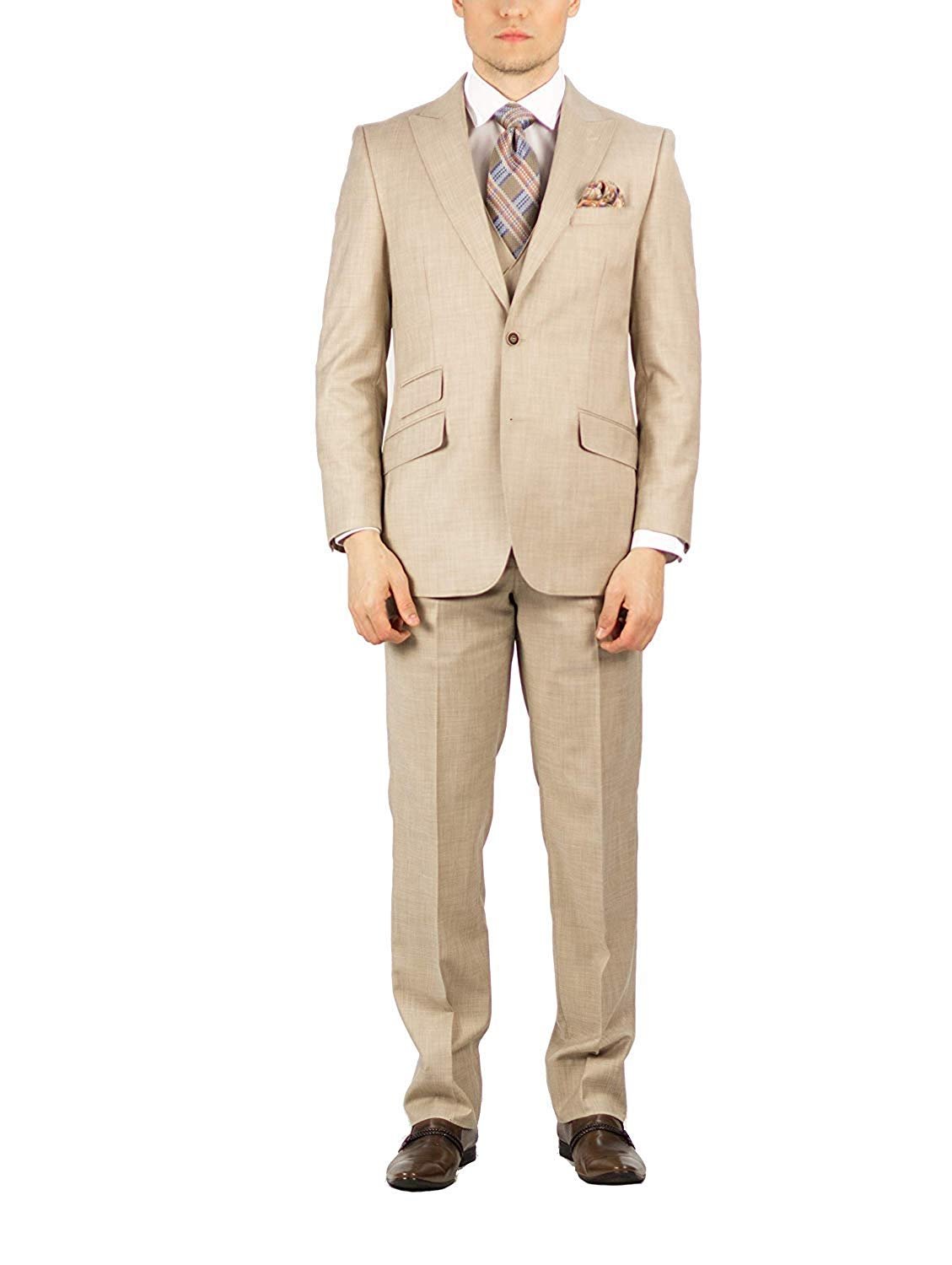 Men's Suit Modern Fit 3-Piece (Jacket, Vets, Trousers) Peak Lapel - CLEARANCE - Picture 2 of 59